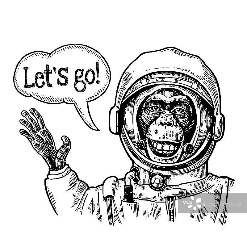 穿着宇航服的猴子微笑挥手图片素材