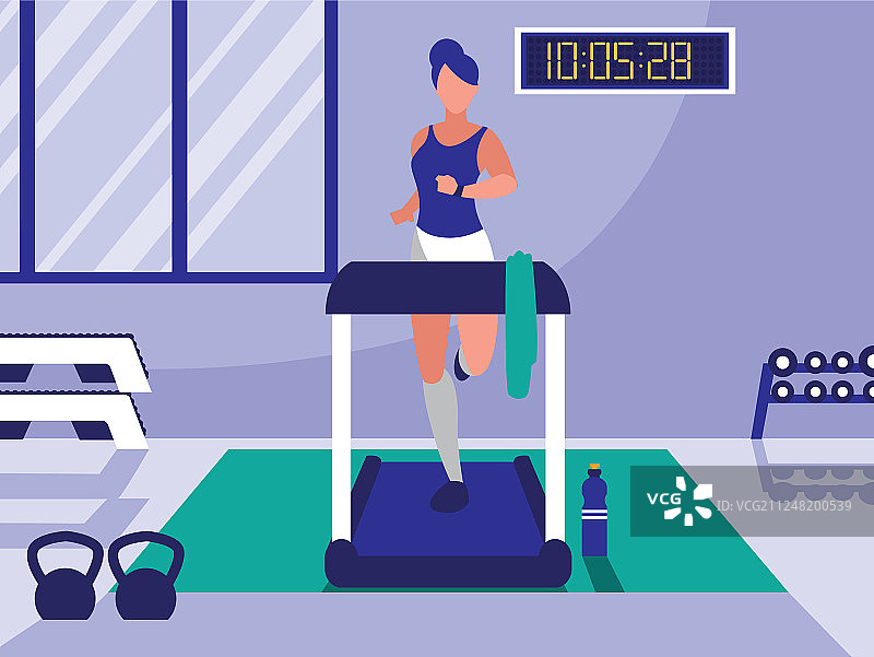 在健身房跑步机上的女人图片素材