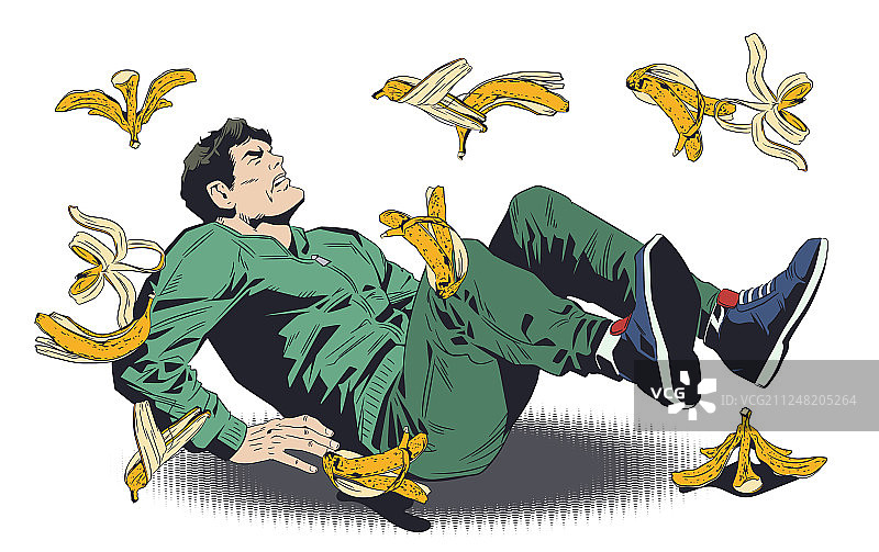 男子踩到香蕉皮滑倒图片素材