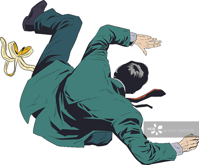 男子踩到香蕉皮滑倒图片素材