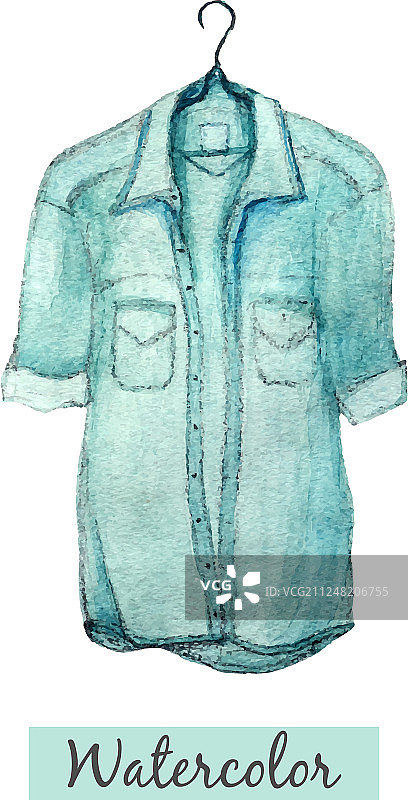 水彩手绘蓝色牛仔衬衫图片素材