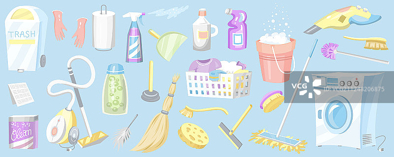 清洁工具洗衣机洗涤剂套装图片素材