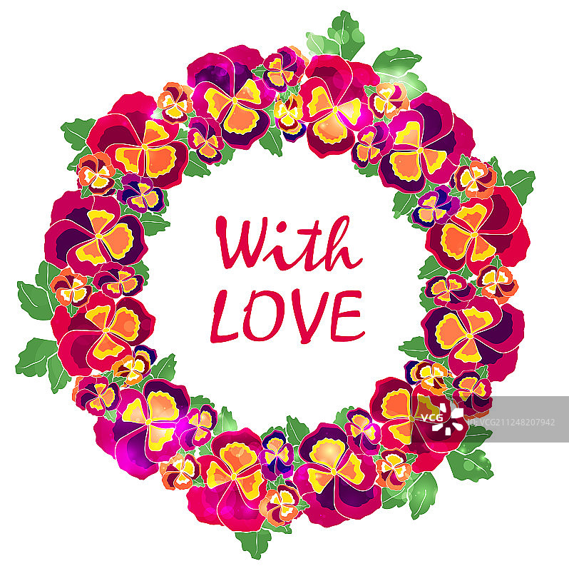 带爱情语录的圆形花卉框架设计图片素材