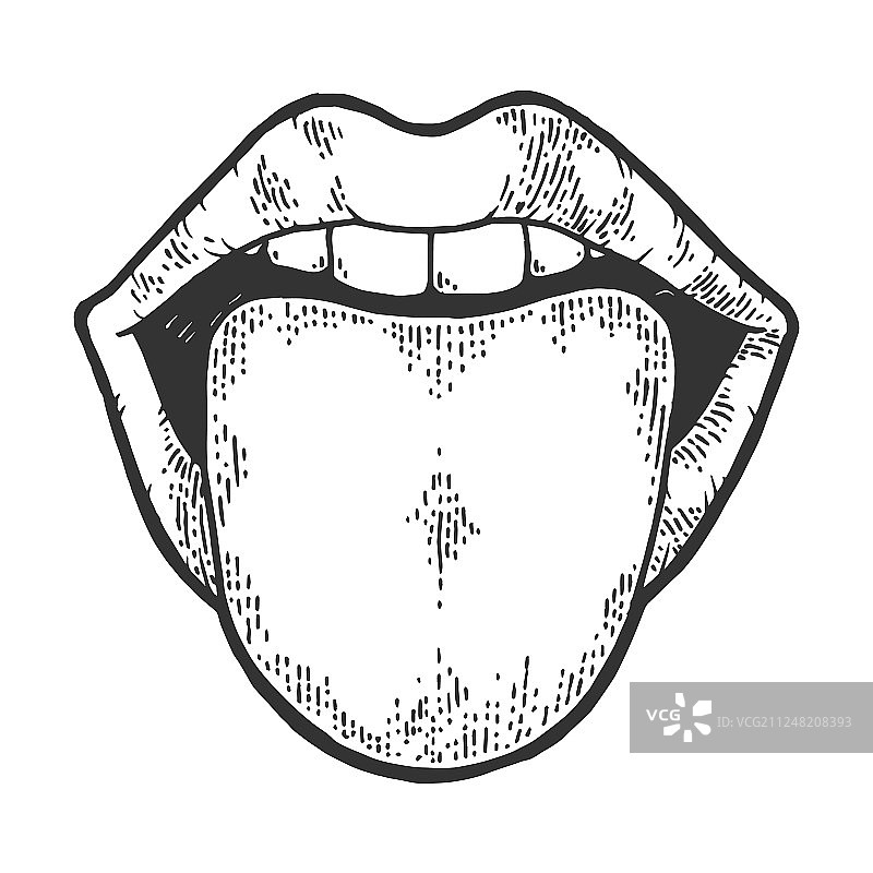 伸出舌头的嘴巴素描图片素材