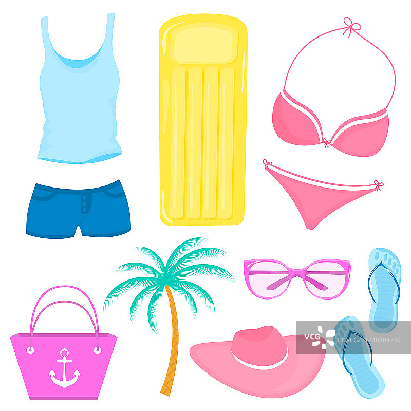 一套海滩假日夏季配饰图片素材