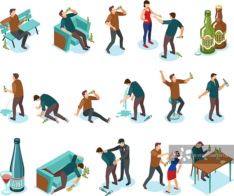 酒精中毒2.5D图标集图片素材