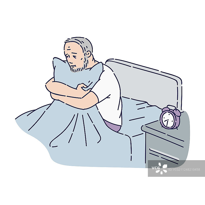 患有失眠症的老人坐在床上图片素材
