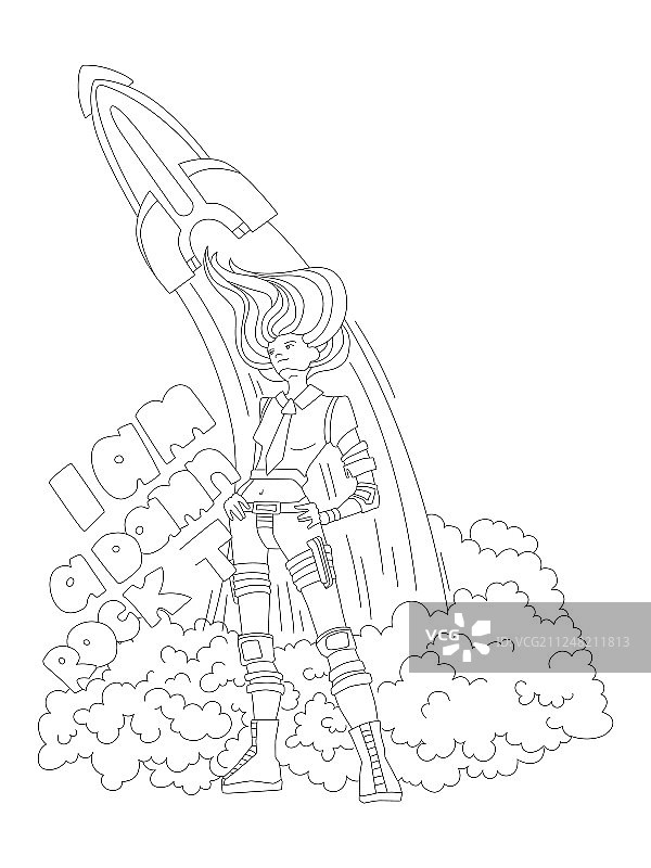 勇敢的宇航员手绘填色页图片素材