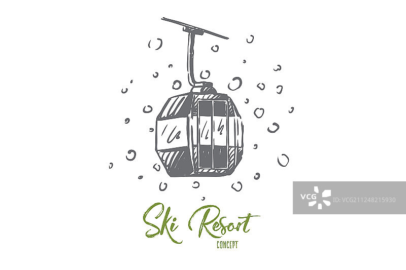 雪山滑雪缆车厢概念图片素材