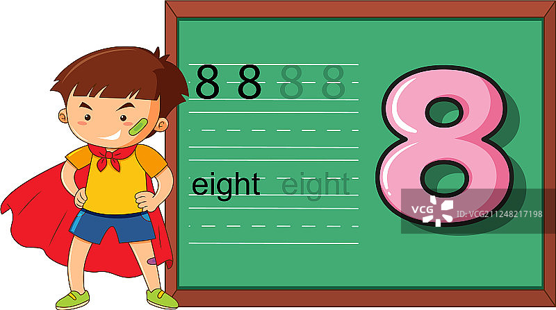 男孩在数字8练习表上图片素材