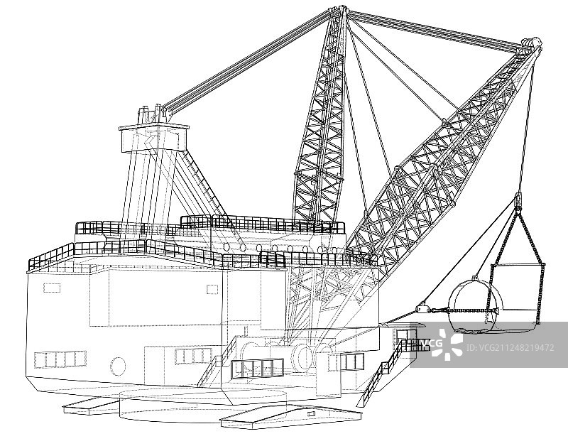 步行式拉铲挖掘机图片素材