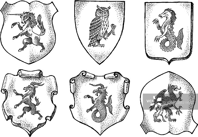 复古风格的纹章雕刻图片素材