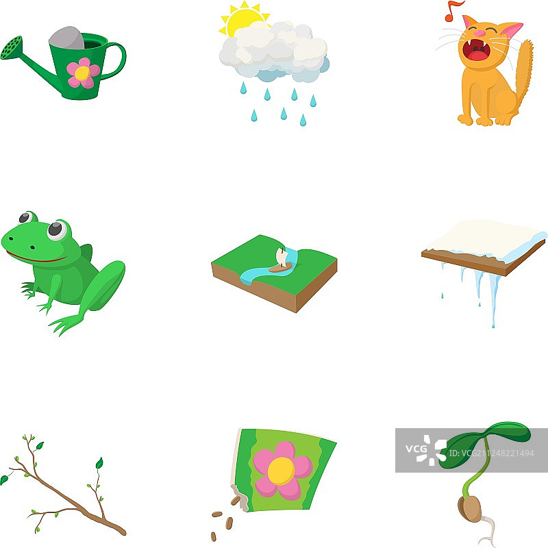卡通风格春天图标集图片素材