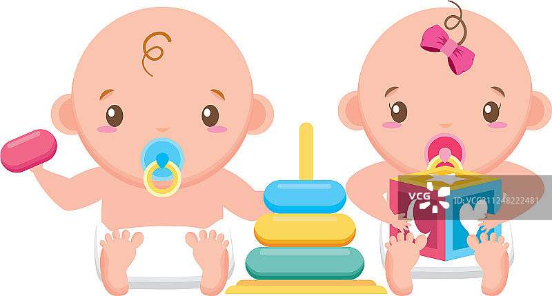 洗澡的宝宝：男孩和女孩图片素材