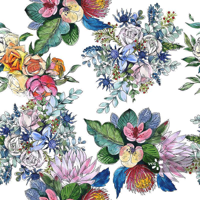 野花花束水彩背景图案图片素材