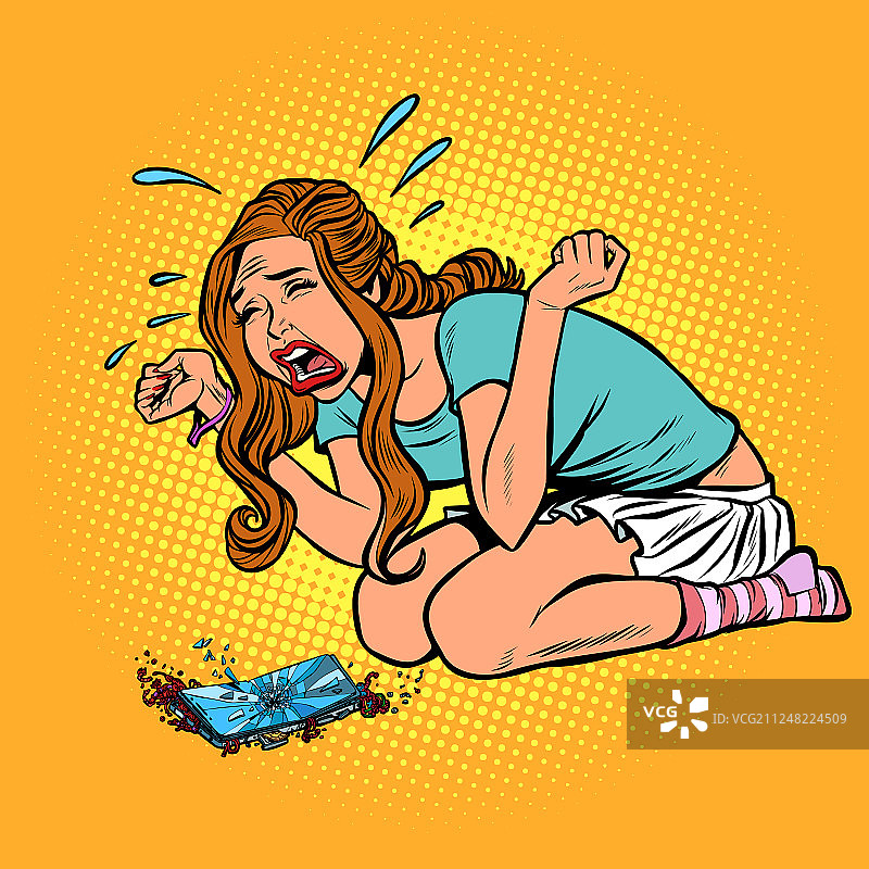 女子因手机损坏而崩溃哭泣图片素材