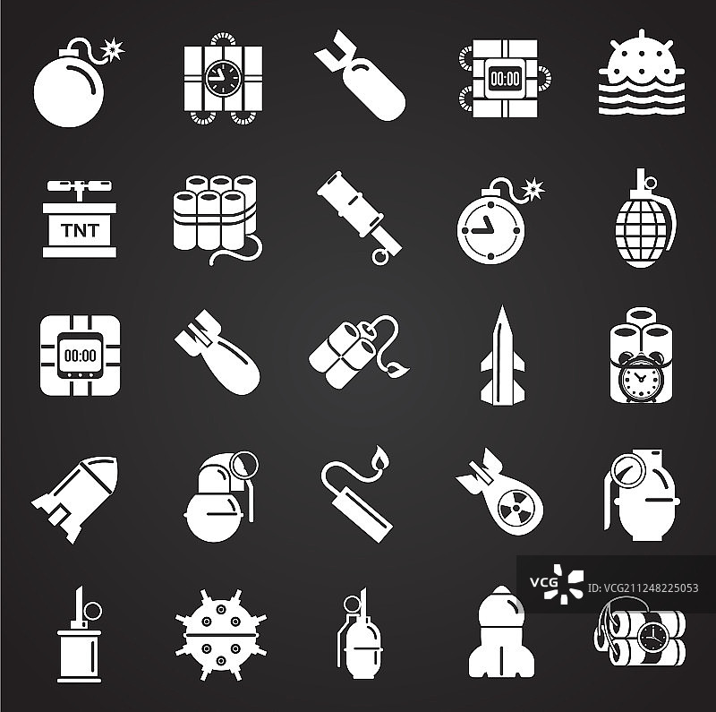 黑色背景上的炸弹和武器图标图片素材