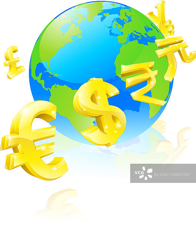 货币符号地球概念图片素材