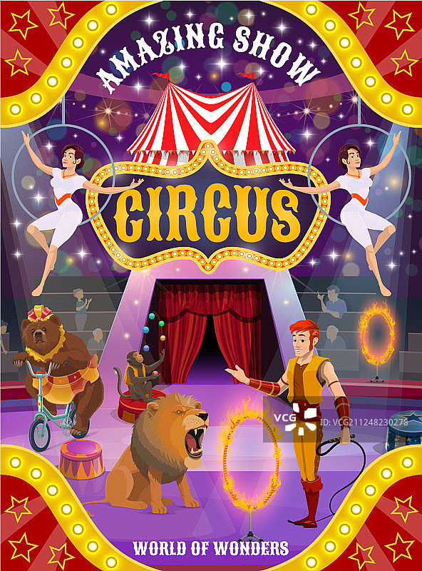 动物驯养员和空中飞人马戏团表演图片素材