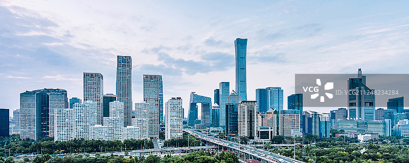 中国北京CBD建筑群黄昏风光长图图片素材