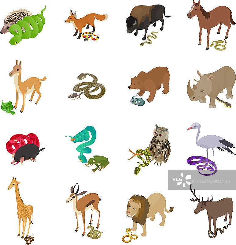 野生蛇形图标等距风格图片素材