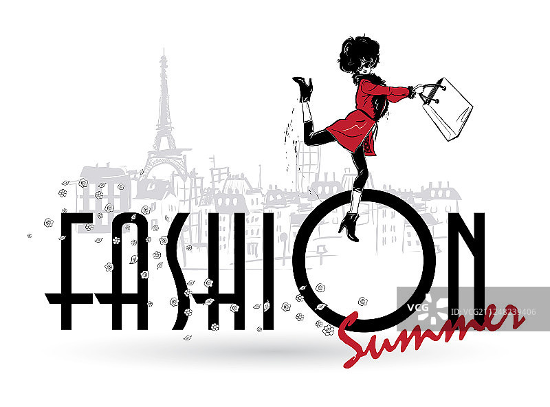 白色背景上的素描风格时尚女孩图片素材