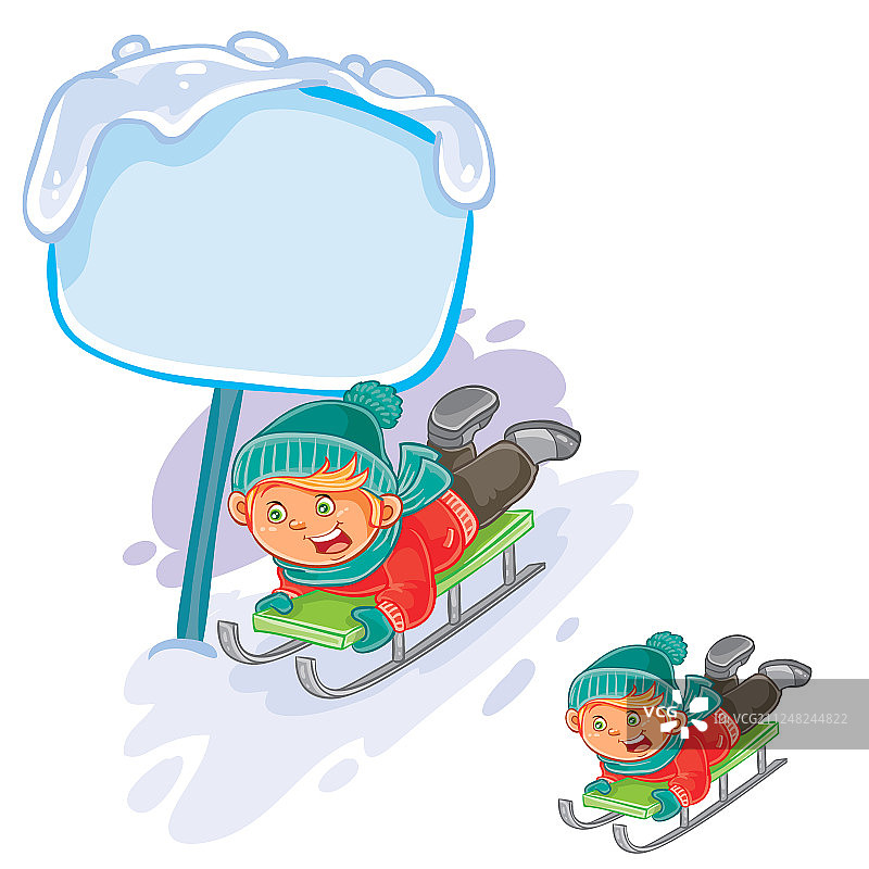 小男孩正在滑雪橇图片素材