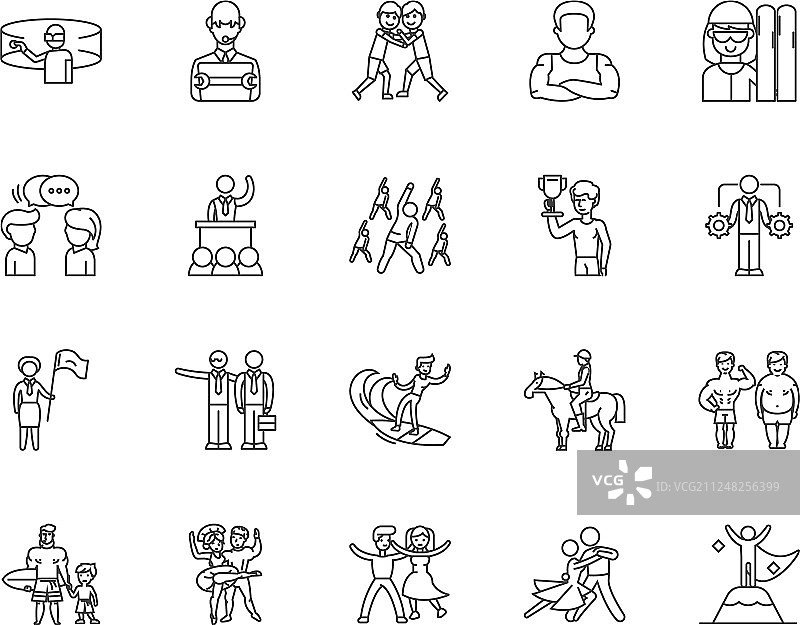 教练线条图标标志集轮廓图片素材