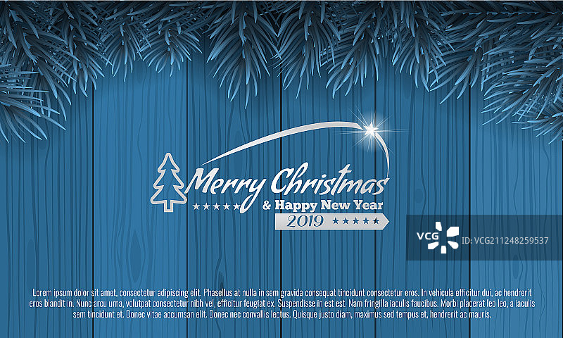 顶部带有冷杉树枝边框的圣诞节图片素材