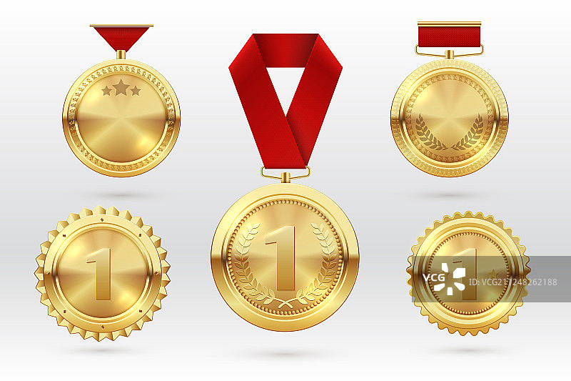 金色一号奖牌与红色绶带图片素材