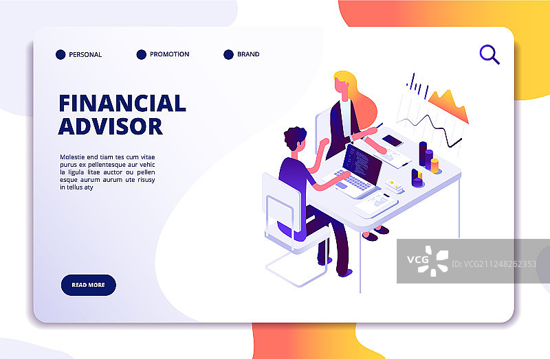 财务顾问2.5D概念商务数据图片素材