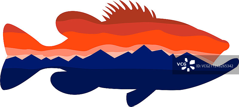 大口黑鲈山脉剪影复古风图片素材