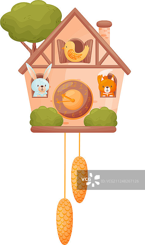 房屋野兔松鼠造型挂钟图片素材