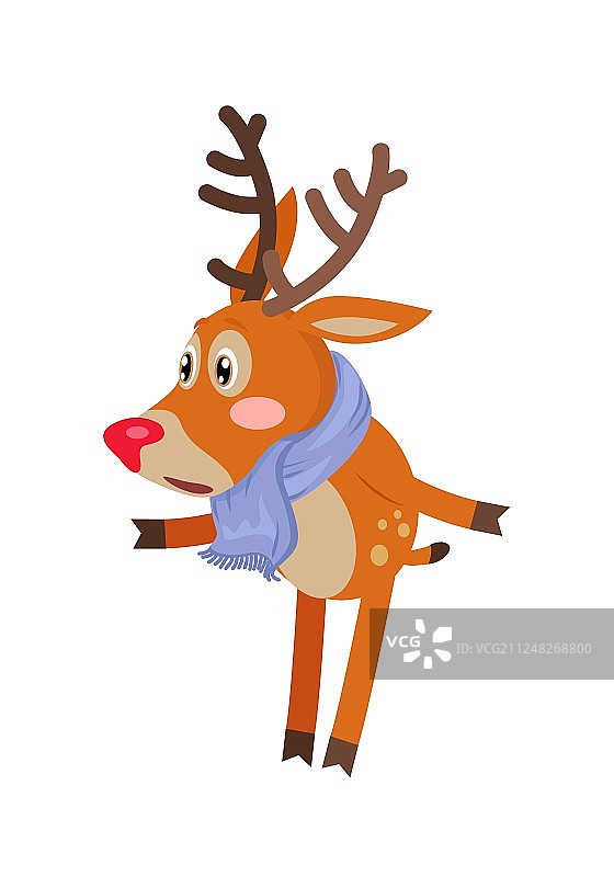 戴蓝色围巾的困惑的鹿，白色背景图片素材