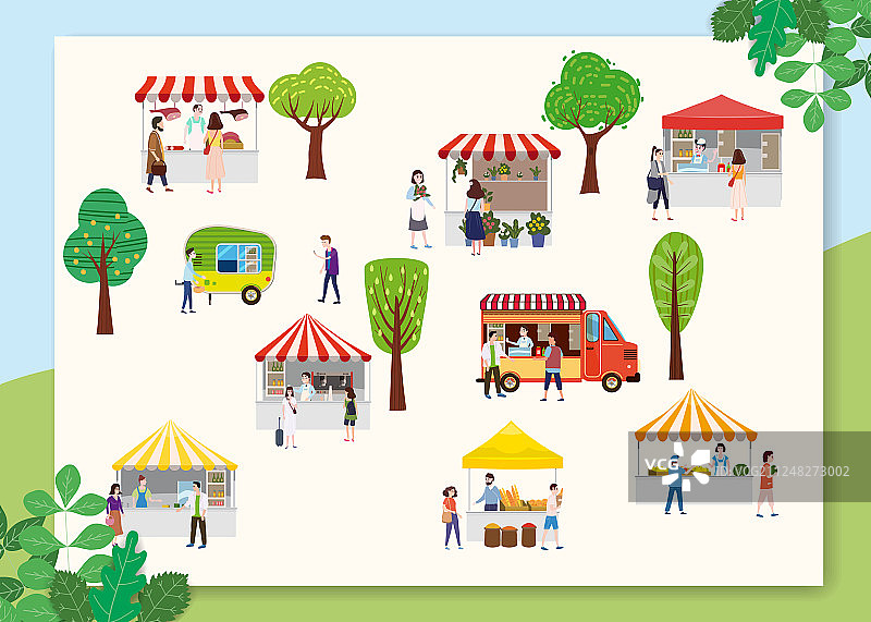 人们漫步其中的户外街头美食节图片素材