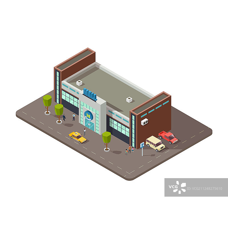 3D购物中心或商场与出租车图片素材
