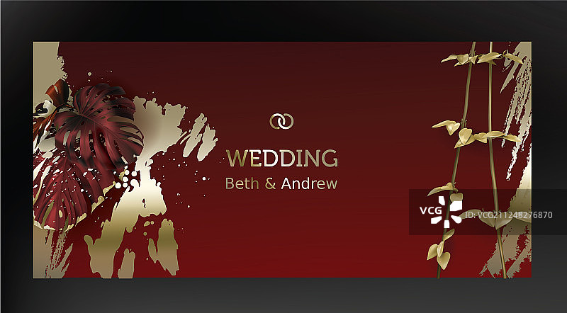 热带黑色和金色的叶子在黑暗的背景图片素材