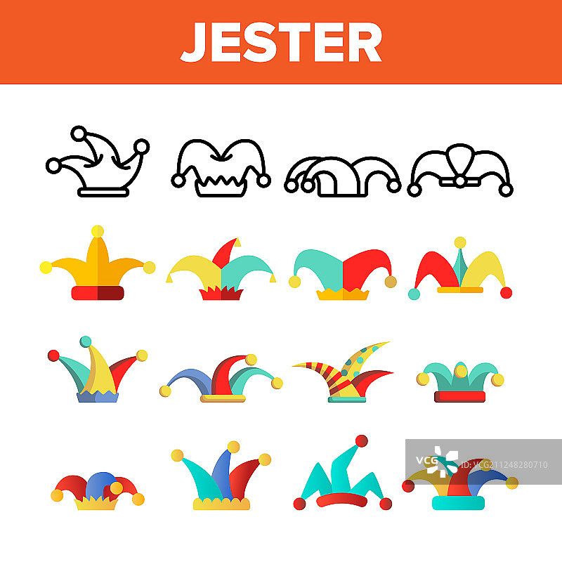 趣味小丑帽线性图标合集图片素材