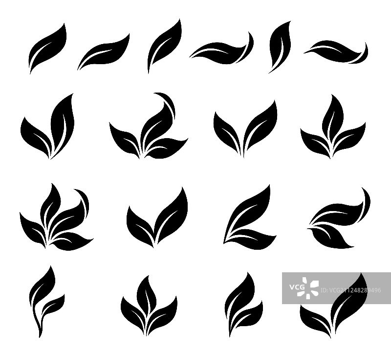 抽象黑色树叶树枝图标合集图片素材