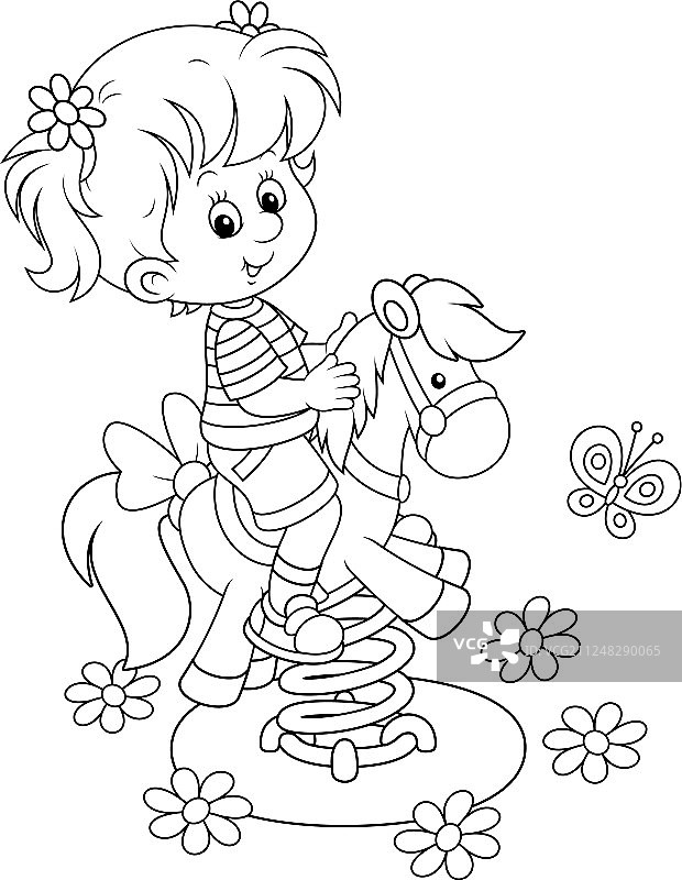 游乐场里骑木马摇摆的小女孩图片素材