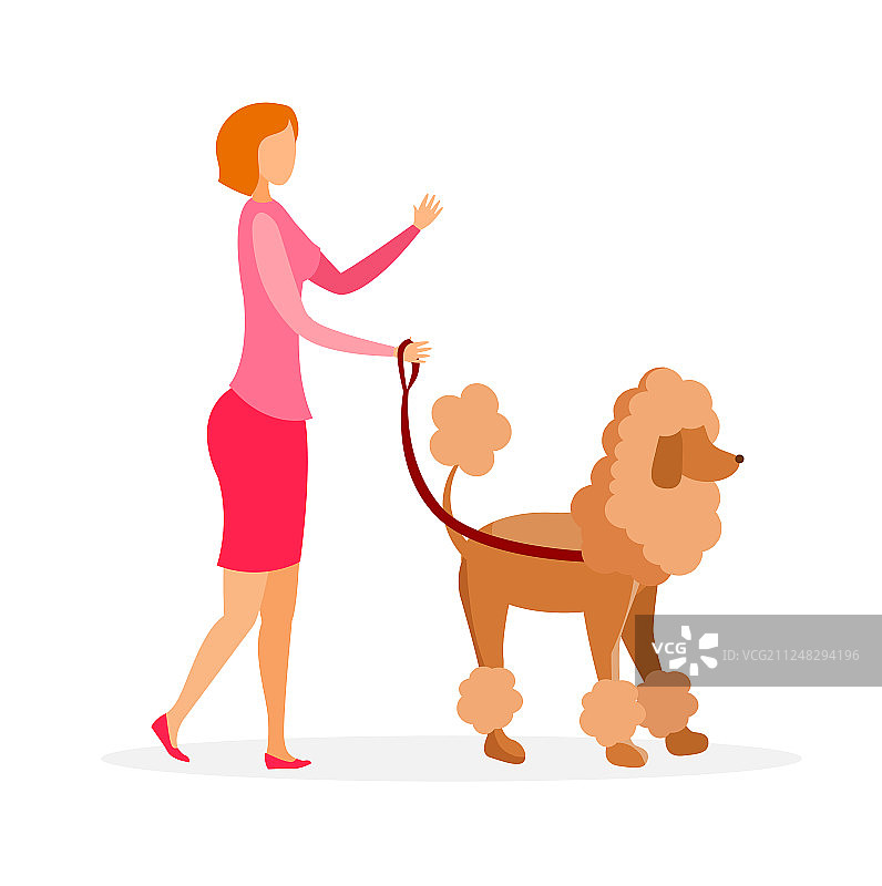 牵着贵宾犬的女人图片素材