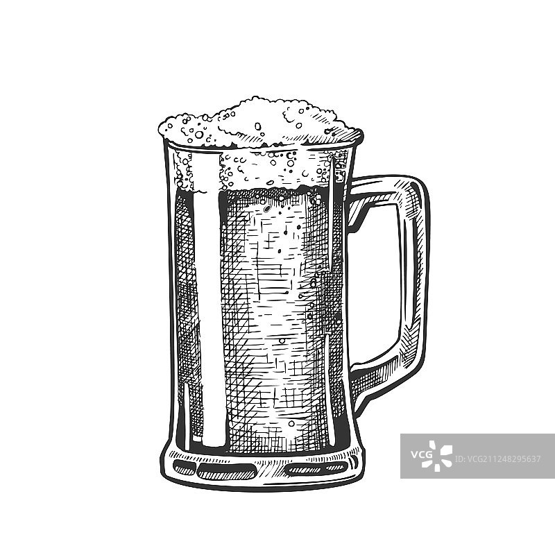 手绘带泡沫的啤酒杯饮品图片素材