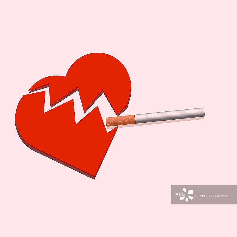 破裂的纸质爱心与香烟图片素材