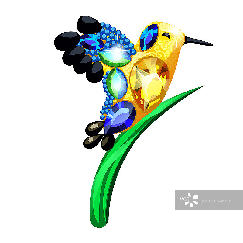 金色小鸟和刀片草雕像图片素材