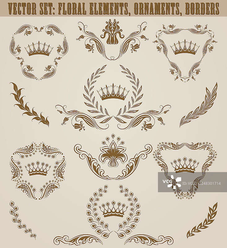 金色花卉元素字母组合合集图片素材