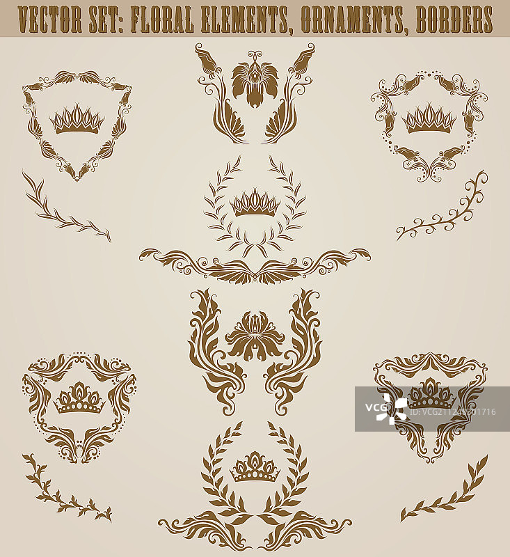 金色花卉元素字母组合合集图片素材