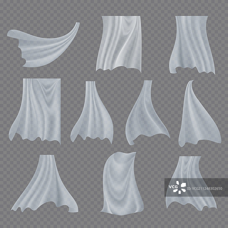 飘逸的透明卷曲白色布料图片素材