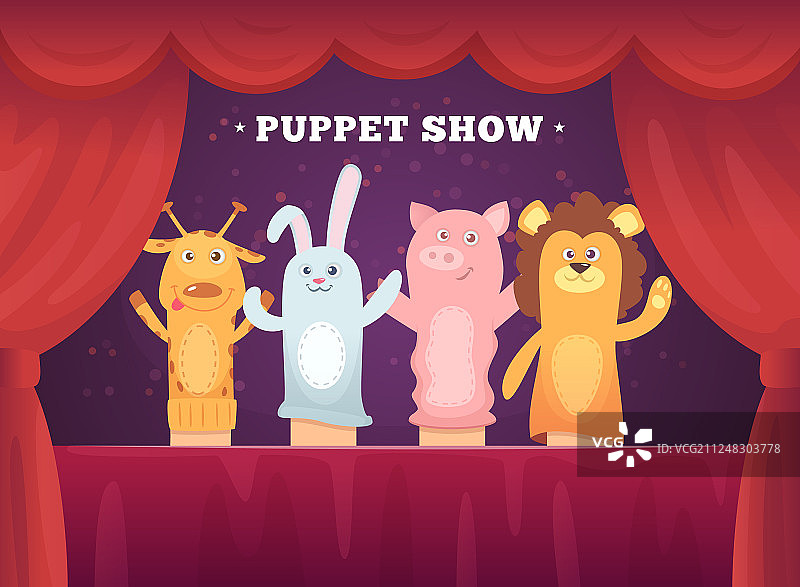 红色幕布下的木偶戏表演图片素材