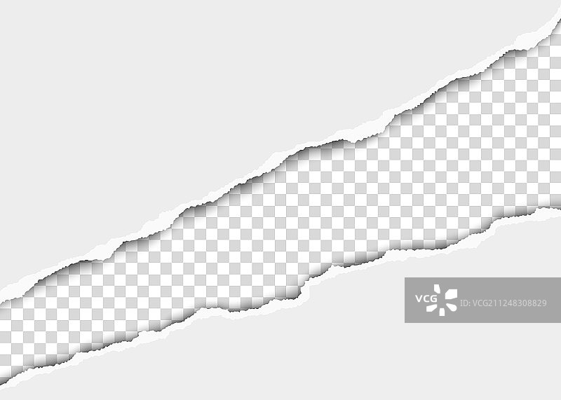 白色纸张上撕裂的斜向长孔图片素材