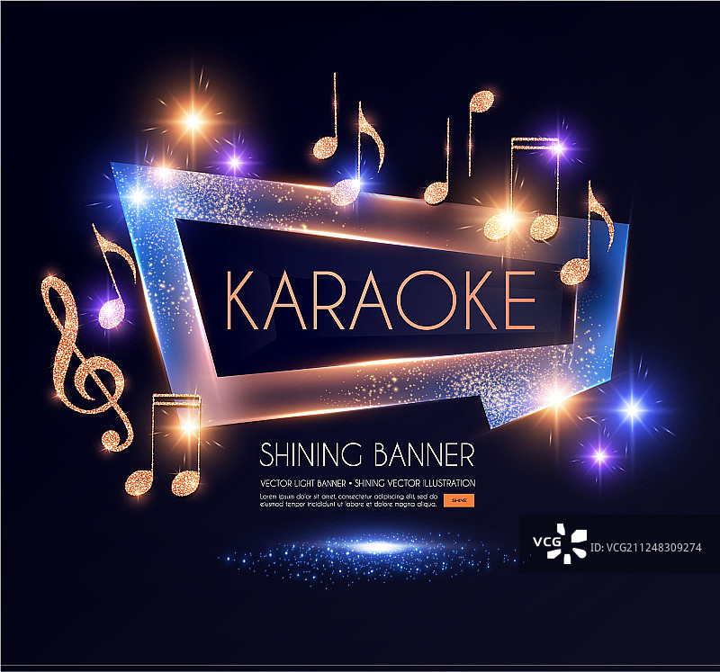 金色音符的闪亮卡拉OK派对banner图片素材
